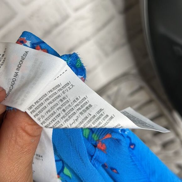 Hollister Blue Floral Babydoll Sheer Hi Lo Boho Hippie Blouse Top Shirt Small - Picture 6 of 6